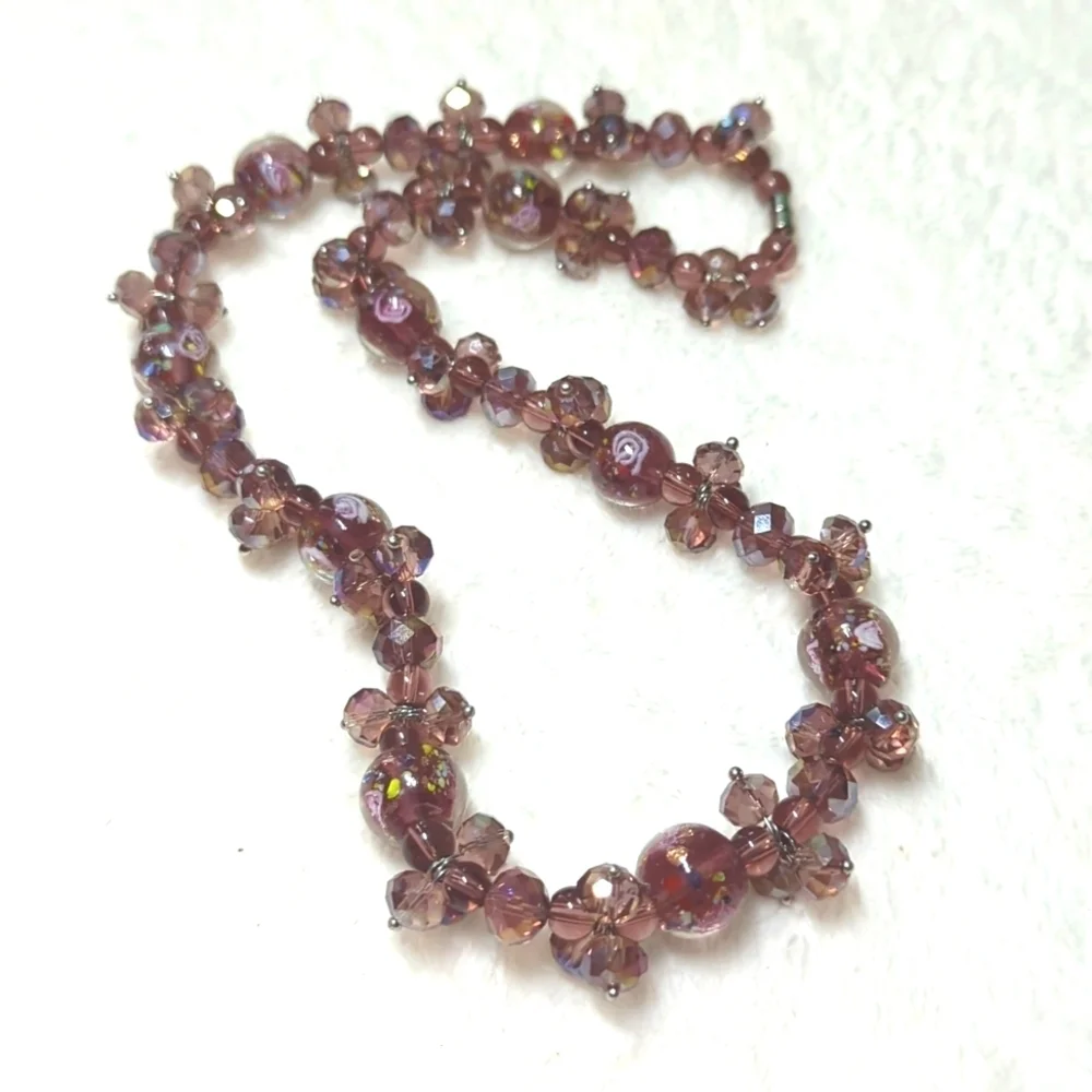 Beautiful Vintage Rosey/Mauve Crystal Beaded Necklace 20" Long - Picture 5 of 13